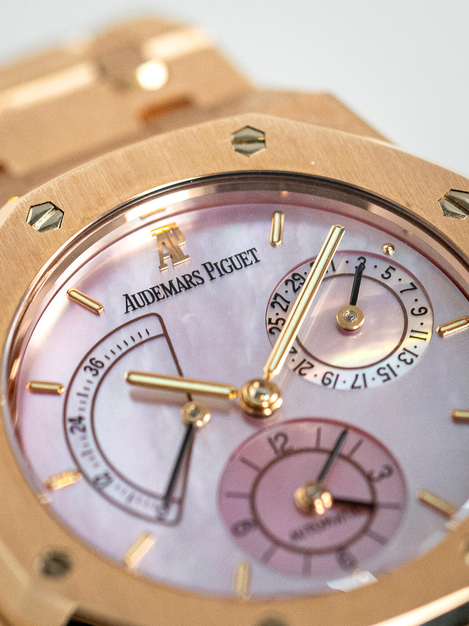 Detail of Audemars Piguet Royal Oak Dual Time 25730, MOP Dial