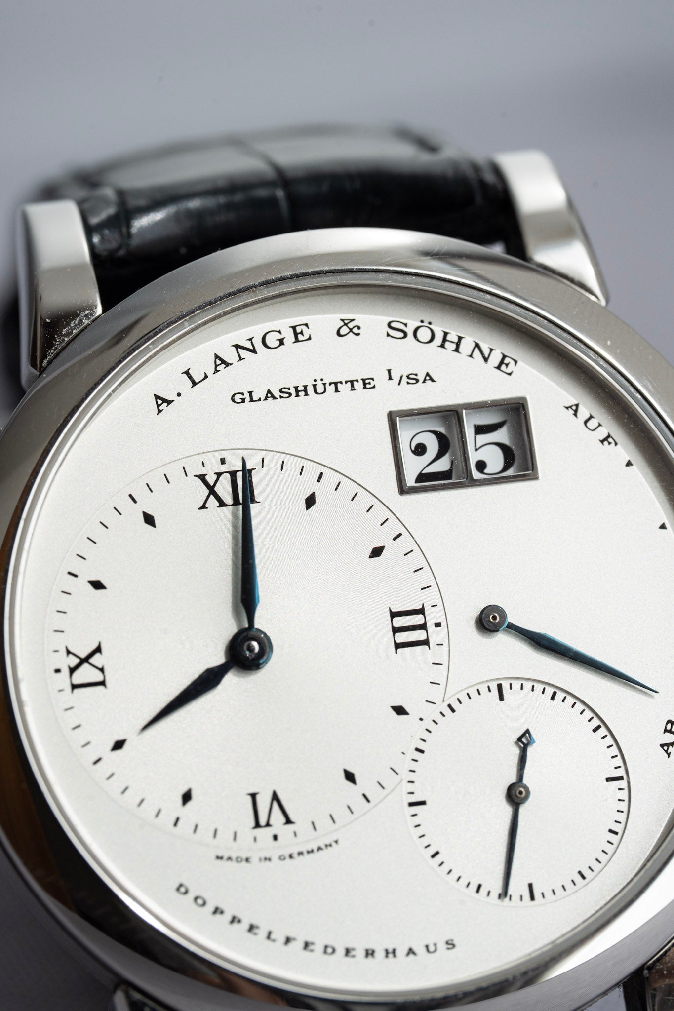 Lange 1 in Stainless Steel with detail of dial