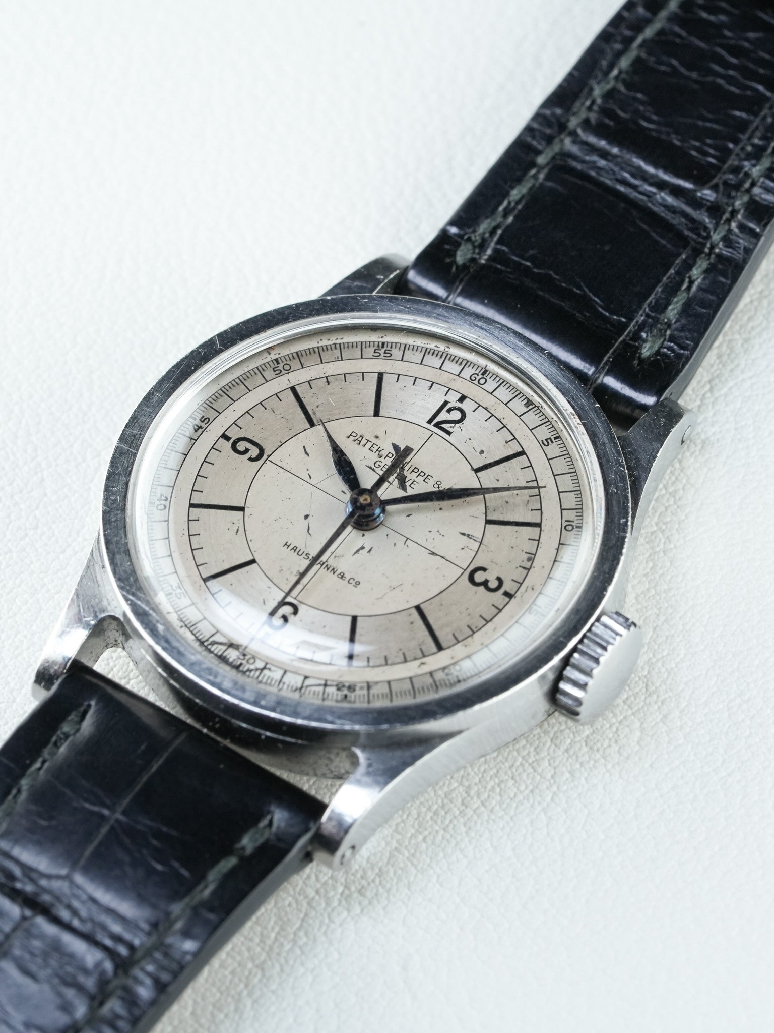 Side view of Patek Philippe 96 in Stainless Steel, Sector Dial 