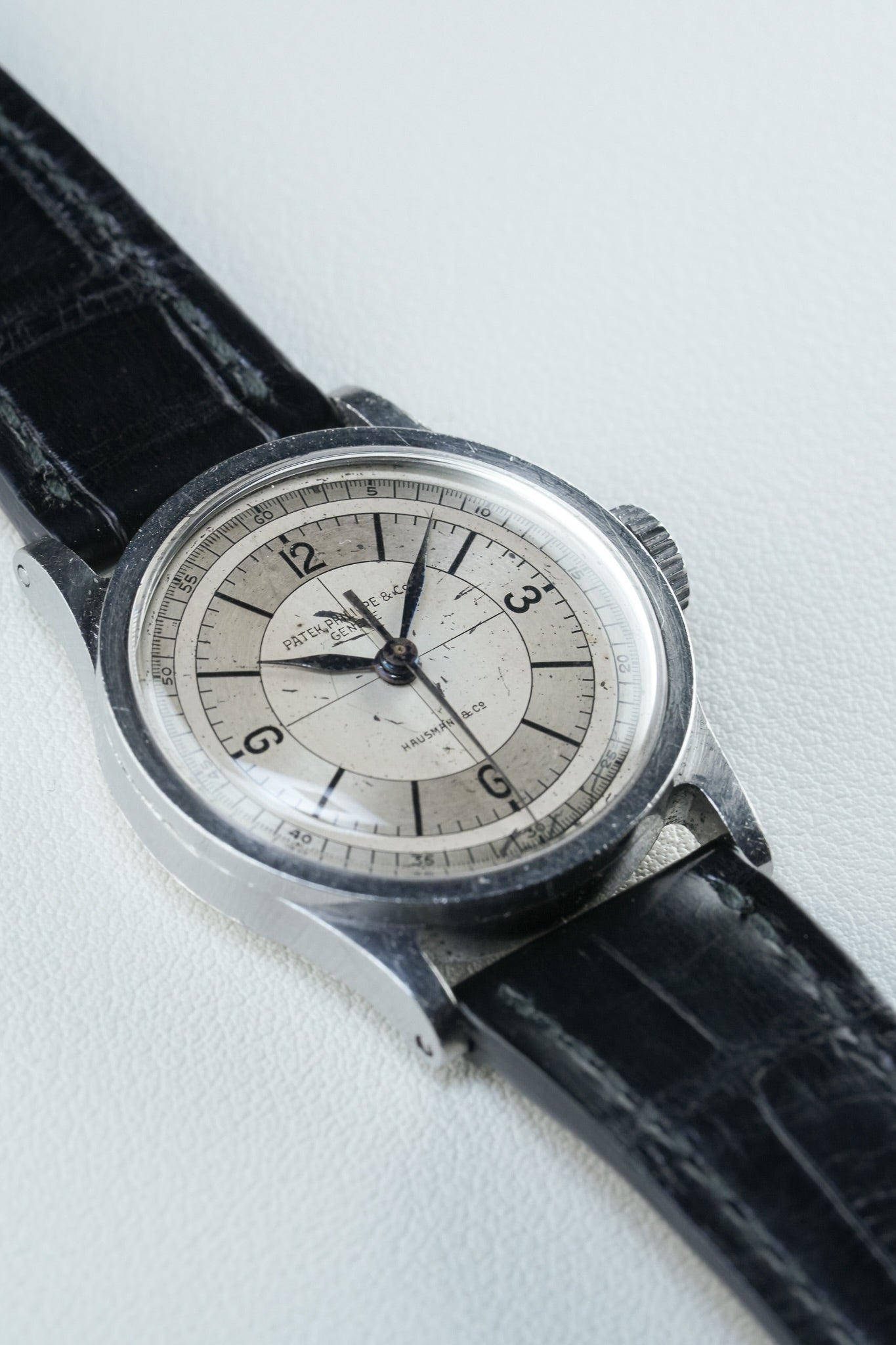 Side view of Patek Philippe 96 in Stainless Steel, Sector Dial  