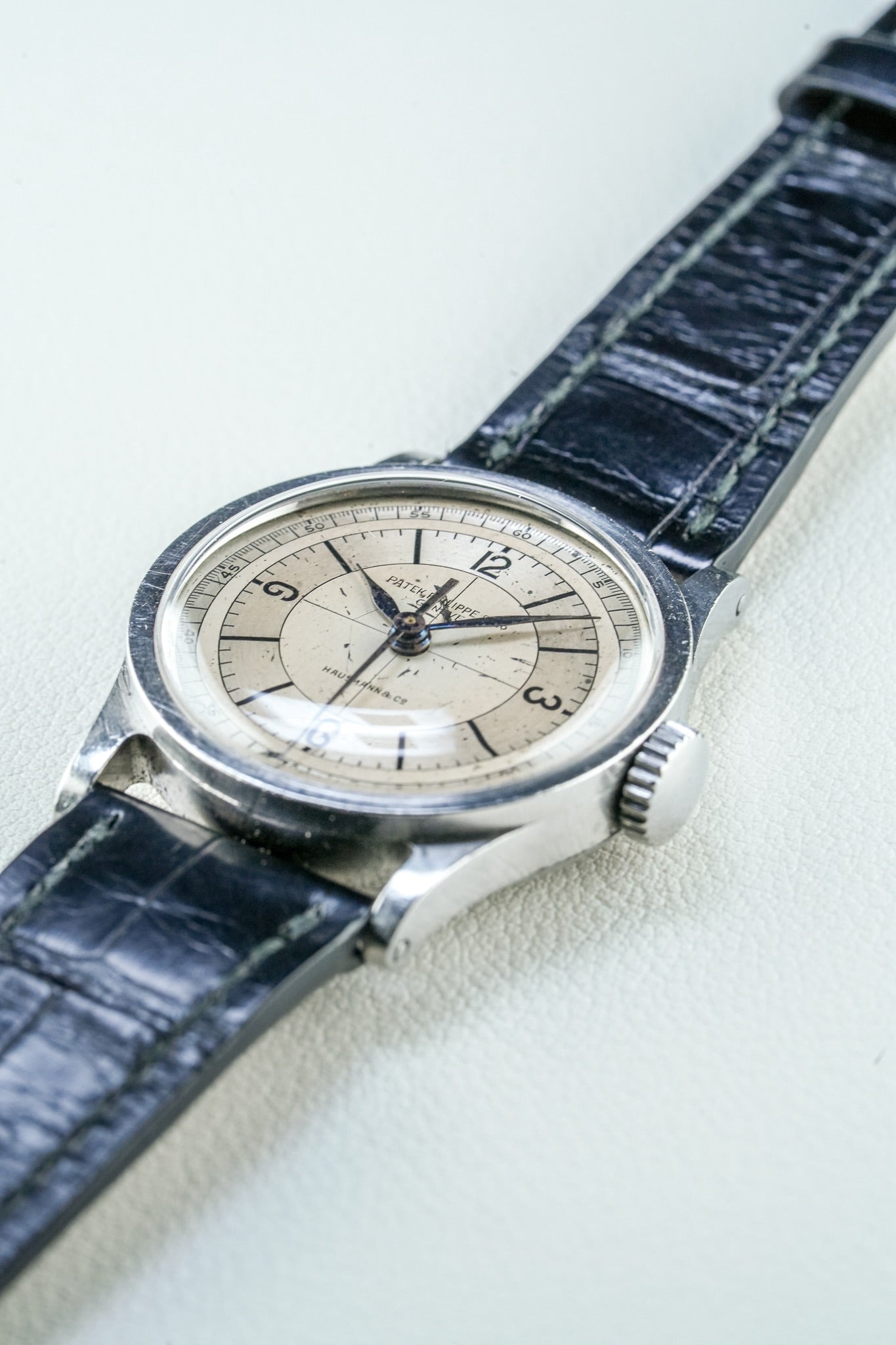 Detail of Patek Philippe 96 in Stainless Steel, Sector Dial 