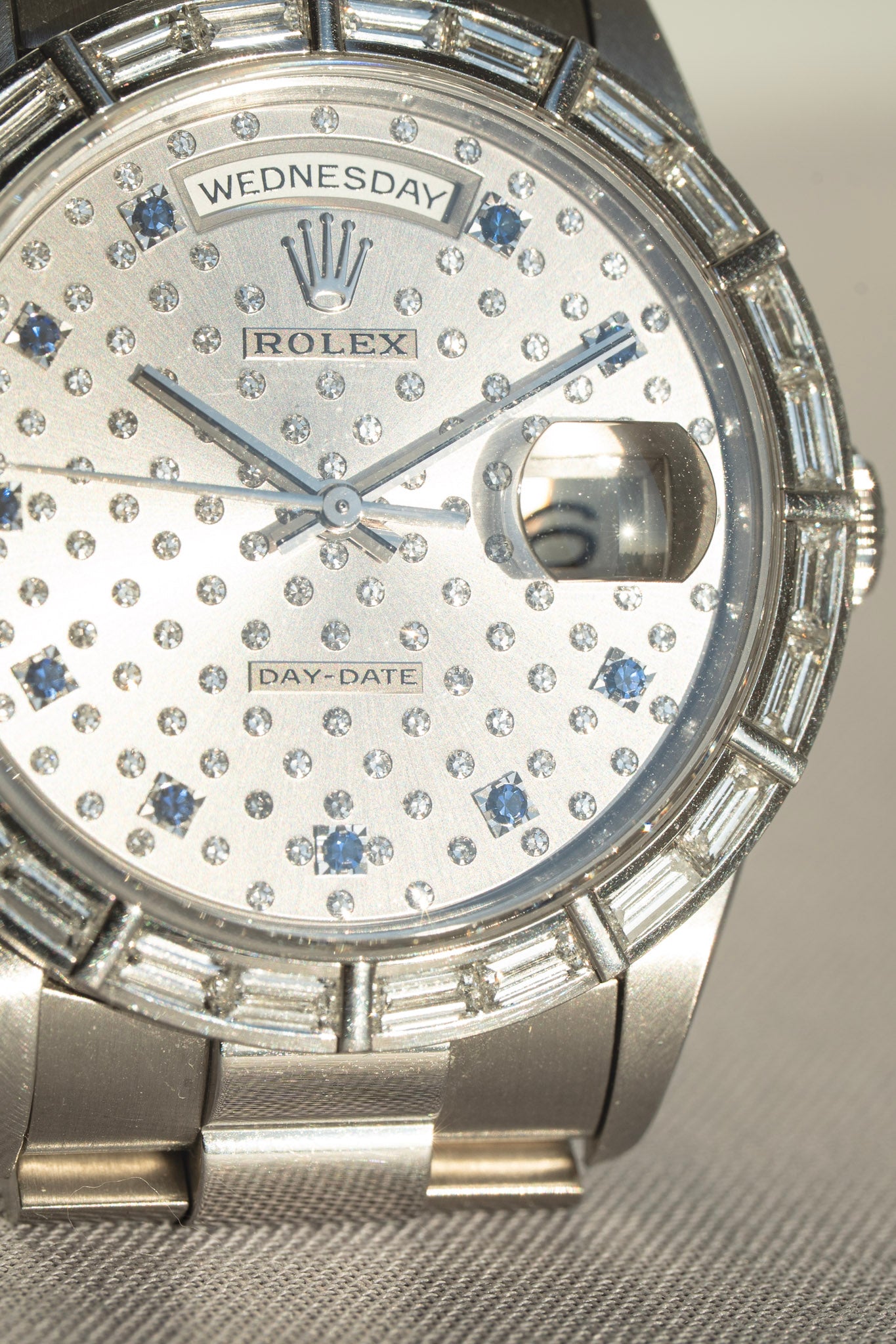 Dial detail of Rolex Day-Date ref.18366 in platinum