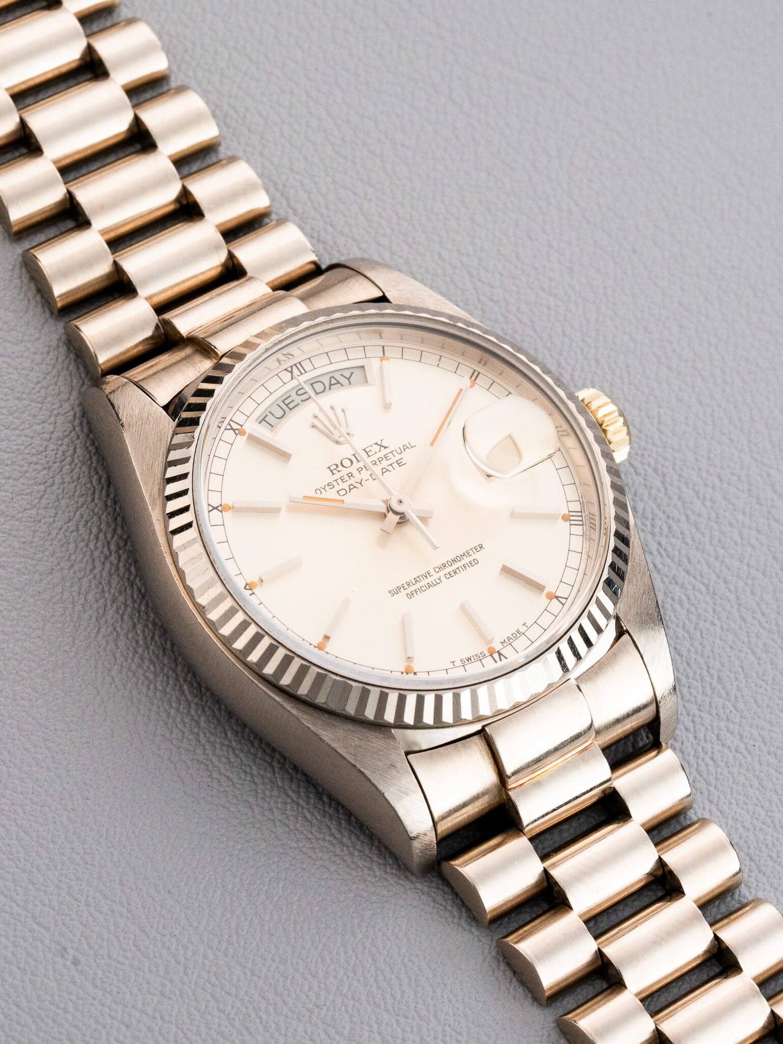 Side view of Rolex Day-Date ref.18039 in White Gold