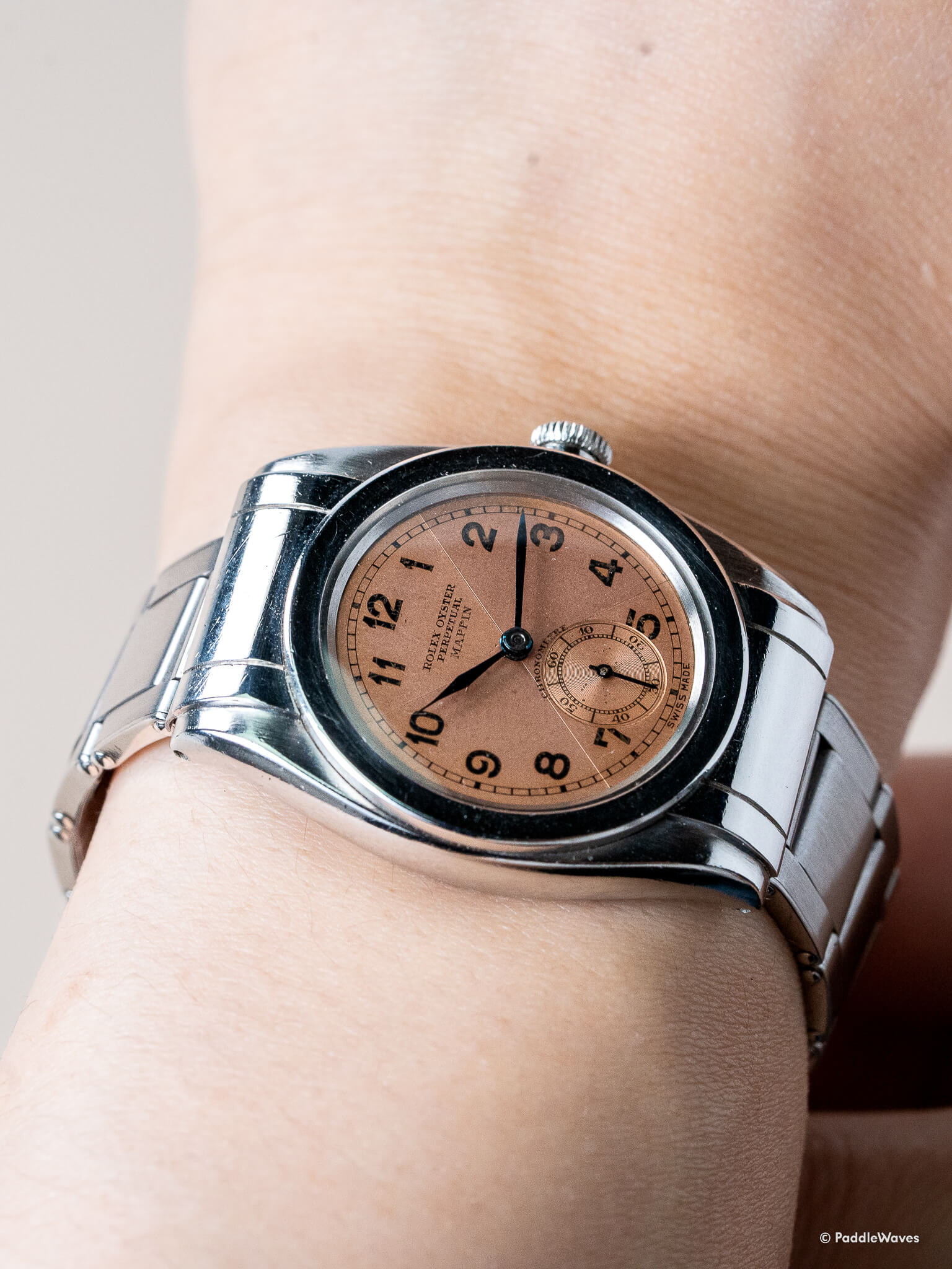 Wrist shot of Rolex Bubbleback Butterfly Dial