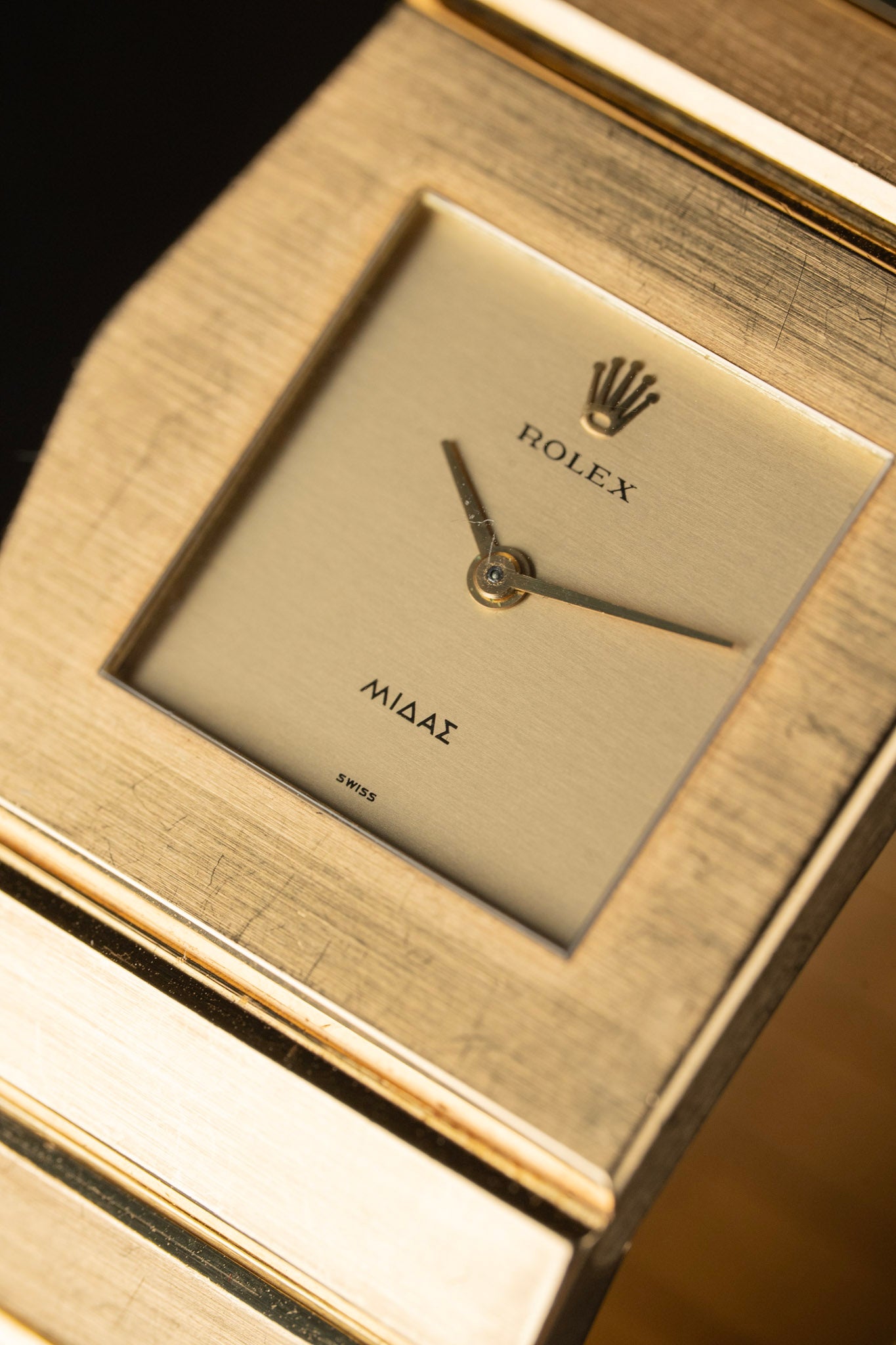 Close-up of a vintage Rolex King Midas 9630 